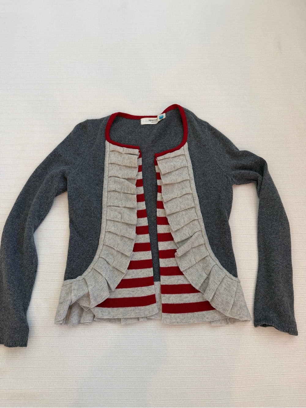 Anthropologie Sparrow Lambswool Cashmere Ruffle Striped Cardigan Size S